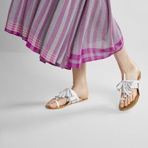 FIGUE Leather Slide Sandals White/Gold Size 6